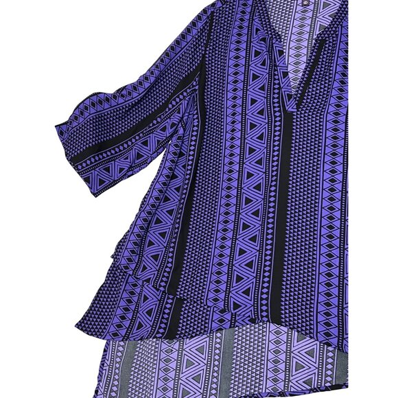 NWOT Romans 20W V-Neck Purple Black Geometric Print Tunic Top With 3/4 Roll Sle - Picture 2 of 12